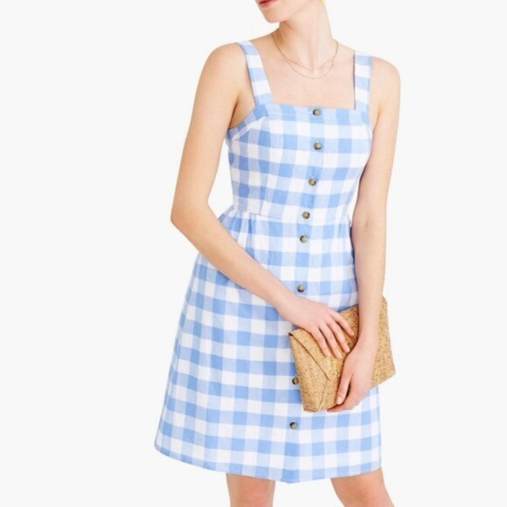 J. Crew Light Blue and White Gingham Mini Dress